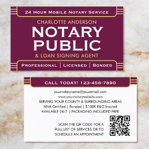 Classic Style Mobile Notary Public ID Plum Gold Business Card