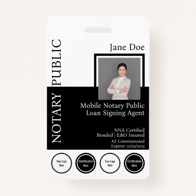 Classic Style Notary Public Badge with QR ID Badge (Front)