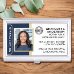 Classic Style Notary Public ID Blue Gold Business Business Card Holder<br><div class="desc">Create a professional look with this classic Notary Public Business Card Case. This stylish template is personalised with your ID photo, name, details, and accreditation logo. Perfect for a Notary Public, Loan Signing Agent, Certified Notary Trust Delivery Agent, CNTDA, Mobile Notary, Apostille or other legal profession. Printed colours: very dark...</div>