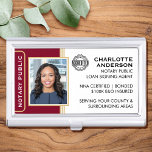 Classic Style Notary Public ID Burgundy Business Business Card Holder<br><div class="desc">Create a professional look with this classic Notary Public Business Card Case. This stylish template is personalised with your ID photo, name, details, and accreditation logo. Perfect for a Notary Public, Loan Signing Agent, Certified Notary Trust Delivery Agent, CNTDA, Mobile Notary, Apostille or other legal profession. Printed colours: dark burgundy,...</div>