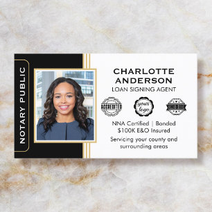Classic Style Notary Signing Agent ID Black Gold Business Card