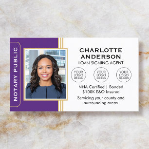 Classic Style Notary Signing Agent ID Purple Gold Business Card