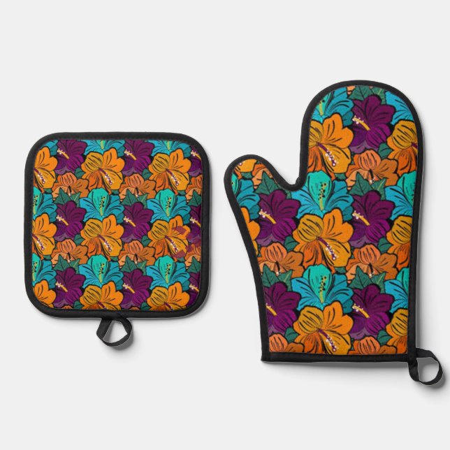Classic Styles Flowers  Oven Mitt & Pot Holder Set (Front)