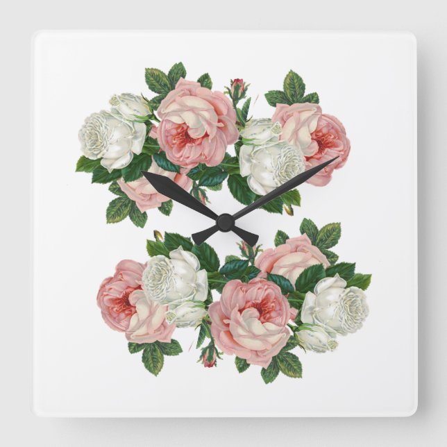 Classic Styles Romantic Roses Square Wall Clock (Front)