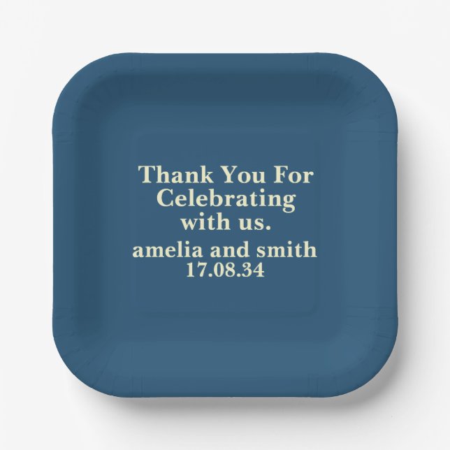 CLASSIC STYLISH ELEGANT CUSTOMIZED NAME WEDDING PAPER PLATE (Front)