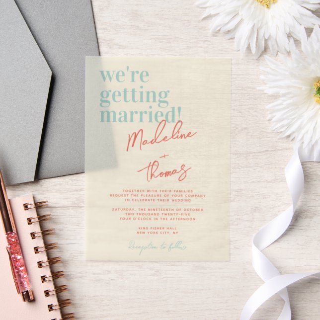 Classic Summer Pastel Whimsical Script Wedding Vellum Invitations (Wedding)