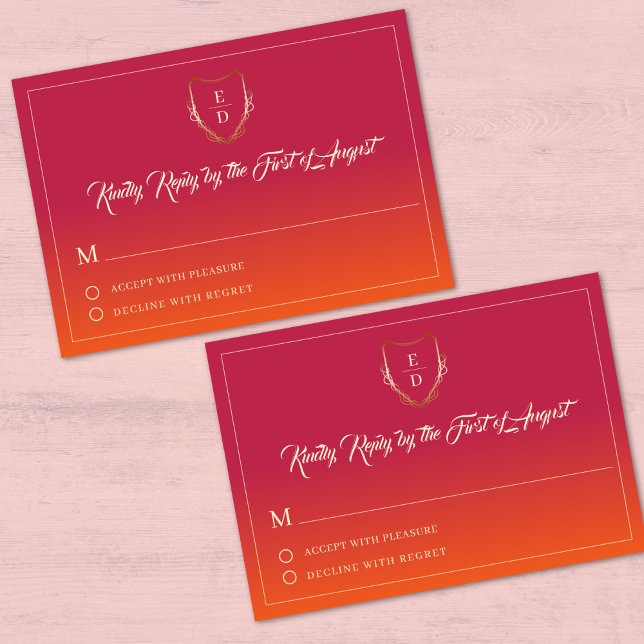 Classic Summer Wedding Burgundy Orange Elegant  RSVP Card (Creator Uploaded)