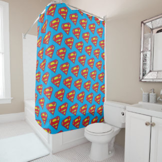 Classic Supergirl Logo with Blue Outline Shower Curtain
