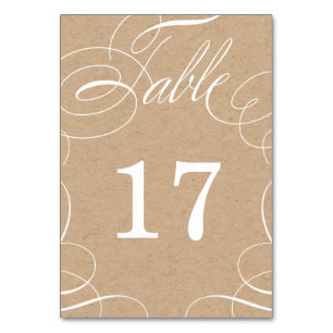 Classic Swash Faux Kraft Wedding Table Number Card