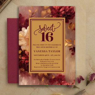 Classic Sweet Sixteen Burgundy Blush Floral Invite
