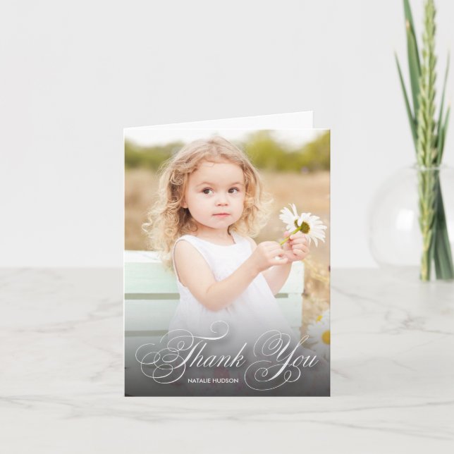 Classic Swirly Script Black With Photo | Thank You Card (Front)