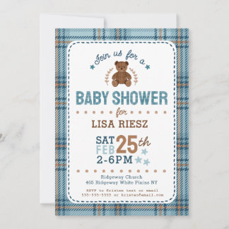 Classic Tartain Plaid Teddy Bear Baby Shower Invitation