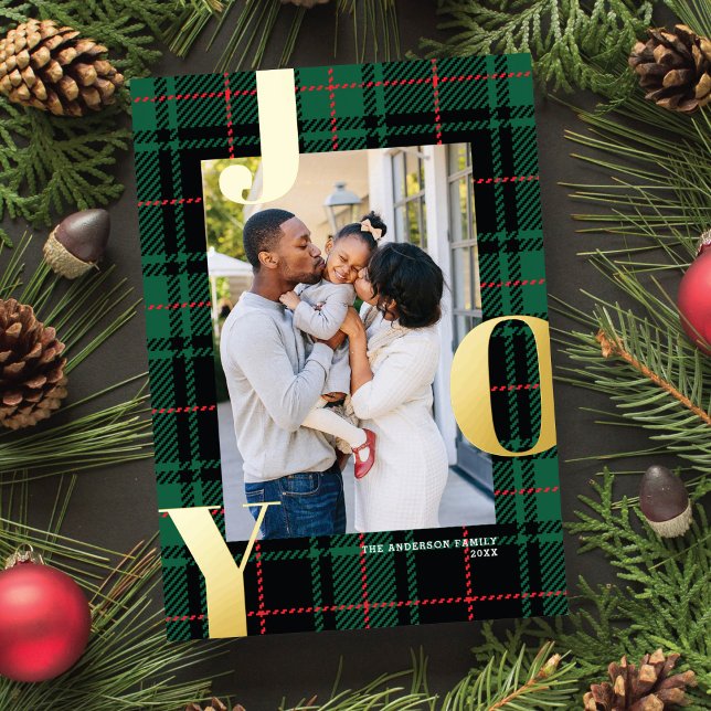 Classic Tartan JOY Holiday Photo Card FOIL  (Creator Uploaded)