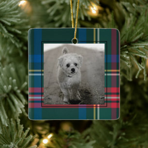 Classic Tartan Plaid Christmas Photo Ceramic Orna Ornament