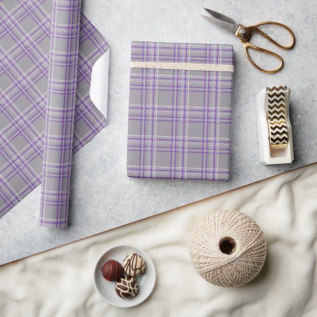 Classic tartan plaid. Grey, lilac  Wrapping Paper (Crafts)