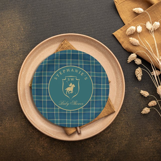 Classic Tartan Plaid Polo Equestrian Baby Shower Paper Plate (Creator Uploaded)