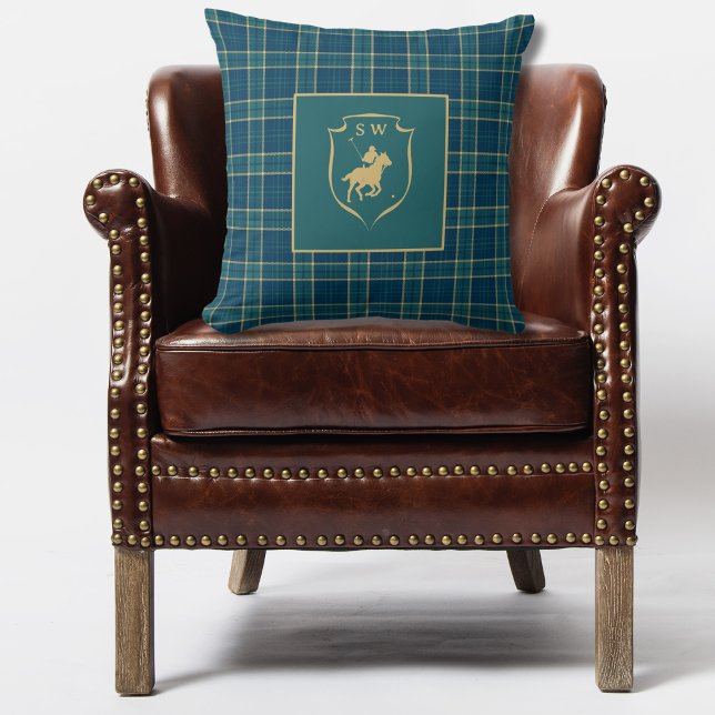 Classic Tartan Plaid Polo Equestrian Monogrammed Cushion (Creator Uploaded)