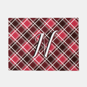 Classic Tartan Plaid Red Black Monogram Custom Doormat