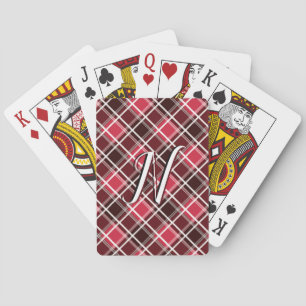 Classic Tartan Plaid Red Black Monogram Custom Playing Cards