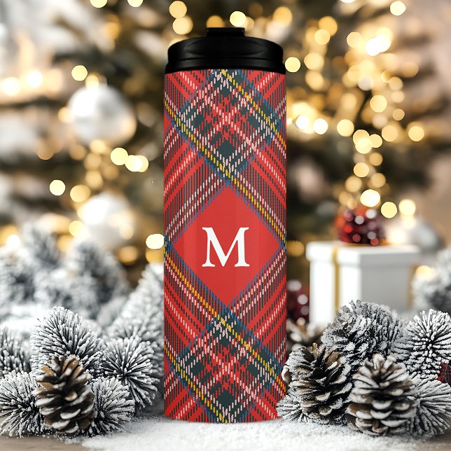 Classic Tartan Plaid Red Christmas Monogram Thermal Tumbler (Creator Uploaded)