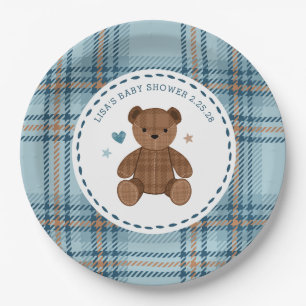Classic Tartan Plaid Teddy Bear, Baby Boy Shower Paper Plate