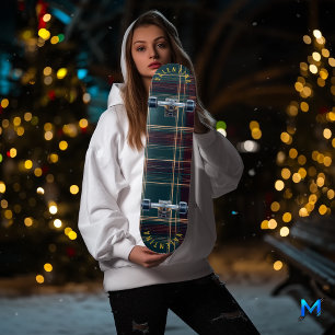 Classic Tartan Plaid with Green and Red Accents Skateboard