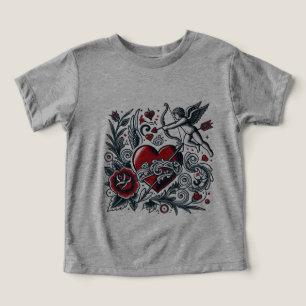 Classic Tattoo Love: Heart & Cupid T-Shirt Design