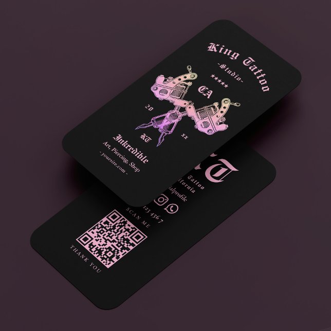 Classic Tattooist Tattoo Artist Black Pink Modern Business Card (Creator Uploaded)