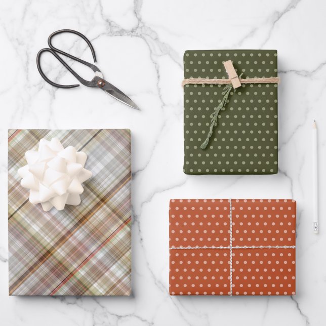 Classic Taupe Beige Brown Grey White Gingham Wrapping Paper Sheet (Front)