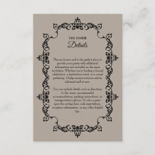 Classic Taupe Linen Brown Ornately Framed Wedding Enclosure Card