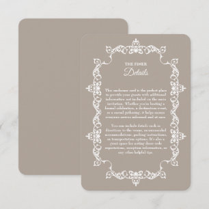 Classic Taupe Linen Brown Ornately Framed Wedding Enclosure Card