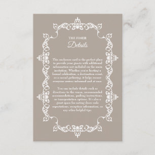 Classic Taupe Linen Brown Ornately Framed Wedding Enclosure Card