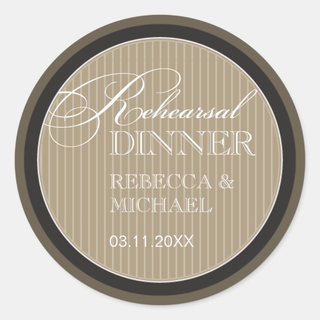 Classic Taupe Pinstripe Rehearsal Dinner Sticker (Front)