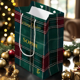 Classic Teal and Burgundy Plaid Christmas Custom Medium Gift Bag