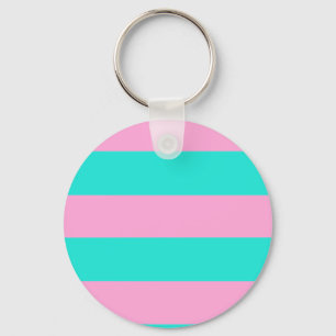 Classic Teal and Pink Striped Pattern Key Ring