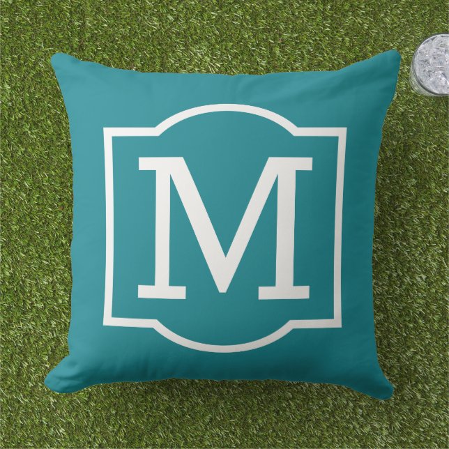 Classic Teal Blue Custom Monogram Letter Cushion (Grass)