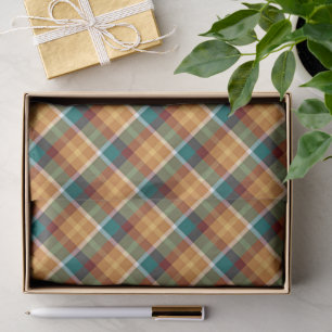 Classic Teal Blue Green Orange Tartan Pattern Tissue Paper