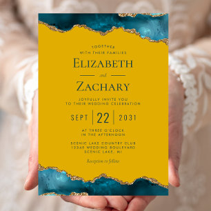 Classic Teal Gold Agate Mustard Yellow Wedding Invitation