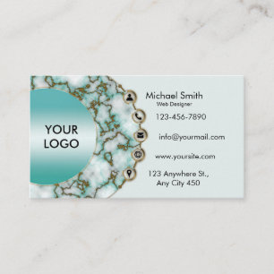 Classic Teal Marble Faux Gold Gitter Professional Business Card