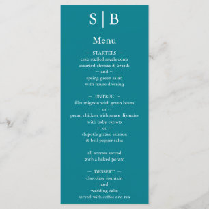 Classic Teal Monogram Wedding Menu