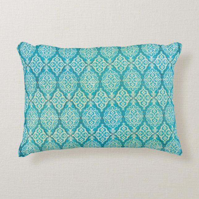 Classic Teal Patterned Decorative Cushion (Front)