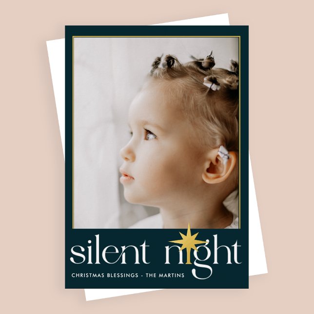 Classic Teal Silent Night Christmas Star Photo (Creator Uploaded)