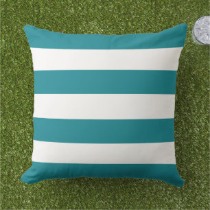 Classic Teal White Wide Horizontal Stripe Cushion