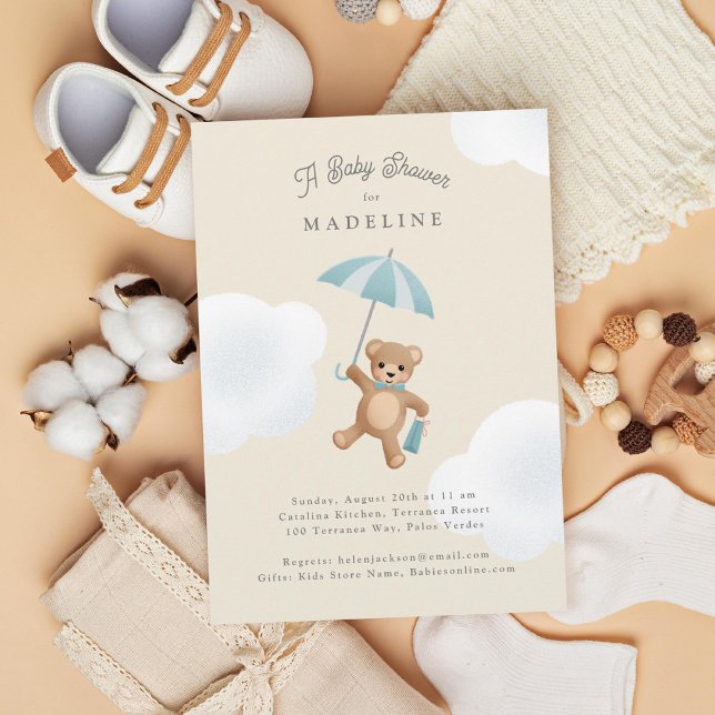 Classic Teddy Bear Blue Beige Baby Shower Invitation (Creator Uploaded)