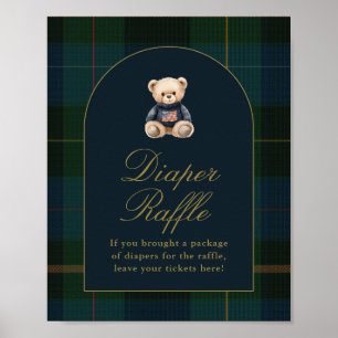 Classic Teddy Bear Dark Green Plaid Cards & Gifts Poster