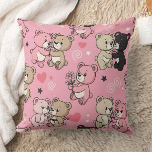 Classic Teddy Bear Hearts Pattern Cushion