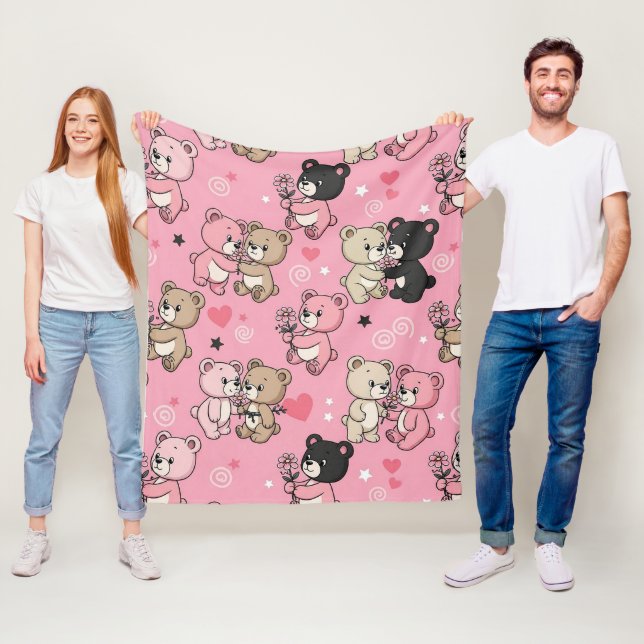 Classic Teddy Bear Hearts Pattern Fleece Blanket (In Situ)