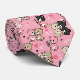 Classic Teddy Bear Hearts Pattern Tie