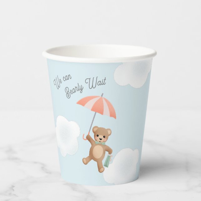 Classic Teddy Bear Pastel Bearly Wait Baby Shower Paper Cups (Front)