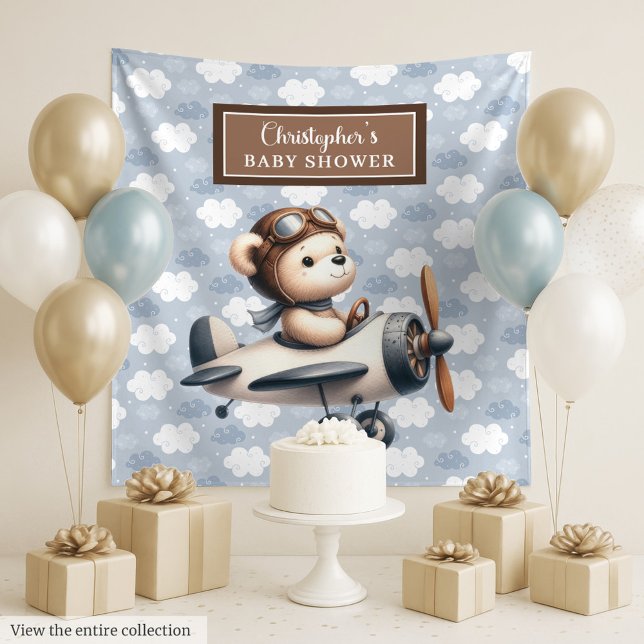 Classic teddy bear pilot baby shower photo wall tapestry (Classic teddy bear pilot baby shower photo wall Tapestry )